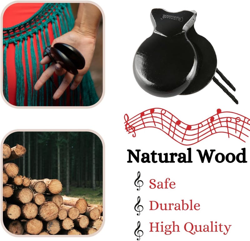 Corbekel 2 Pairs Spanish Castanets with String, Traditional Spanish Flamenco Castanets for Adults, Wooden Musical Percussion Instruments for Beginners(RED+BLACK) - Image 4